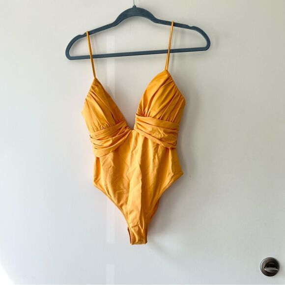 NWT Zara Sweetheart Neckline Ruched One Piece Swimsuit in Orange - Picture 3 of 9
